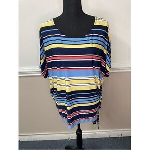 Rafaella Stripe Blouse with Tie Side Size Large